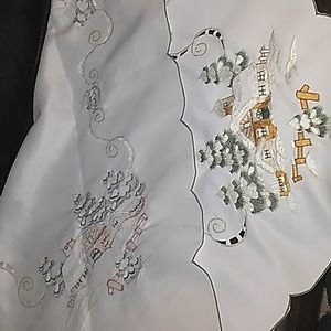 AMAZING EMBROIDERED Square Linen Tablecloth- 33.5 inches x 33.5 inches.